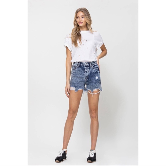 Nora Super High Rise Distressed Acid Wash Shorts - Picture 4 of 13